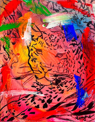 Guajardo Art: Leopard Gaze 14X11 Canvas Unique UV Reactive Home Decor