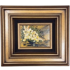 Vtg Framed Floral Paintings Set of 2 Signed “Jan” Gold Frames Velvet Insets MCM