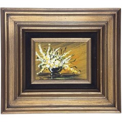 Vtg Framed Floral Paintings Set of 2 Signed “Jan” Gold Frames Velvet Insets MCM