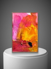 Original Abstract Orange Palette Pink 10x15cm Wooden Panel Painting Tasmania