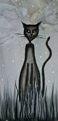 Black Cat Acrylic Painting On Stretched Canvas