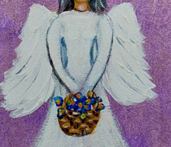 Angel Guardian with Flowers Original Painting Angel Wings Handmade Wall Art OOAK