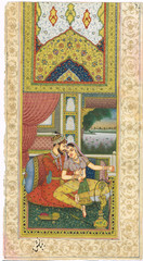 Mughal Miniature Painting Of Emperor And Empress In Love Scene 5.25×9.5 Inches