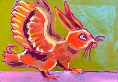 PORTIA Original Flying Bird Rabbit Bruny Island 13x18cm Canvas Painting Tasmania