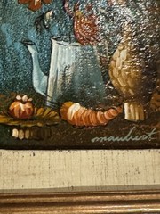 Pair of Vintage Folk Art Miniature Italian? Oil on Board Still Life Paintings