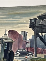 Antique Wpa Painting Cityscape American Street Car Urban Regionalism Industrial