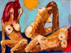 COLORFUL LADIES 18″ X 24″ CANVAS Painting LISTED Artist SWARTZMILLER DNA SIGNED
