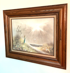 ERIC Oil Painting 23″x 18” Girl In Blue Dress Wood Frame Signed