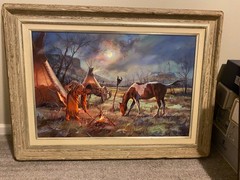 Tending Fire painting, artist Hulan Fleming (IMPORTANT NOTE IN DESCRIPTION)