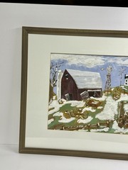 Vintage Signed Oil Painting Farmhouse & Barn Winter Homestead 17 X 21” Framed