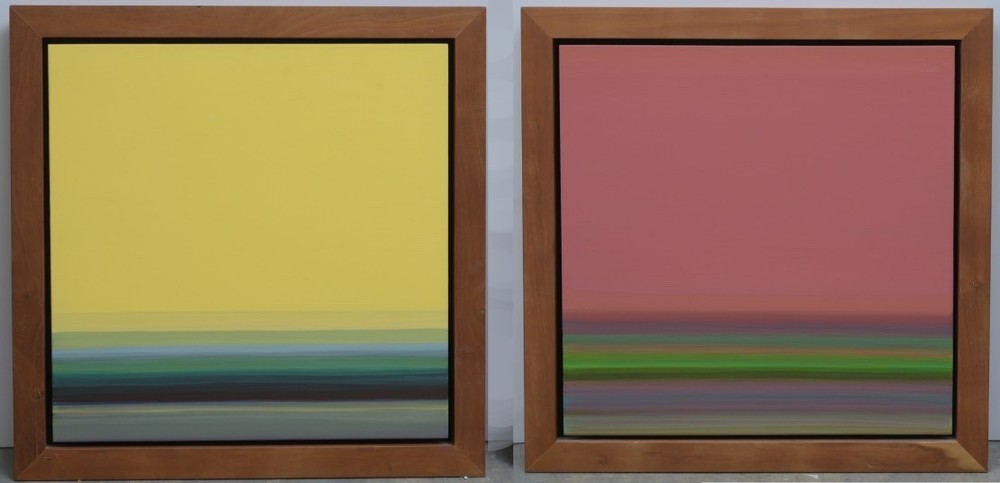 TIM CURRAN, pair of oils on board, gallery labels CALIFORNIA ARTIST