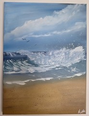 artbymadden oil seascape ocean waves birds canvas painting signed unframed