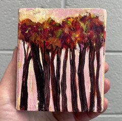Textured Autumn Trees Landscape Pink red Fine Art Original Mini Art Block