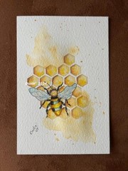 #042 Original Painted Watercolor Bee 4″ x 6″ Unframed Signed