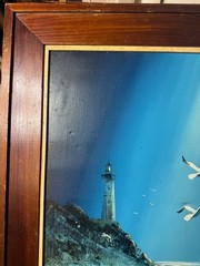 Large Philip Sadee „Seaside With Lighthouse Gulls“ Oil Painting – Signed/Framed
