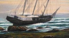 Old Vintage Artist Signed Pastel Art Painting Drawing Nautical Ship Landscape