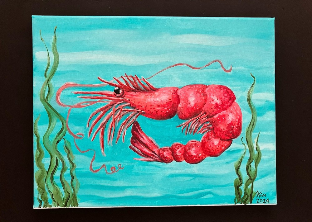 Beach Coastal Art Red Lobster Hand Painted Oil On Canvas 11×14 , Art By Kim G.