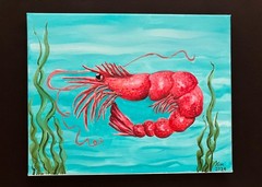 Beach Coastal Art Red Lobster Hand Painted Oil On Canvas 11×14 , Art By Kim G.