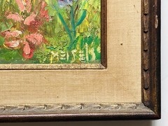 Mid Century Modern Original Floral Flower Garden Oil Painting Signed Meisels