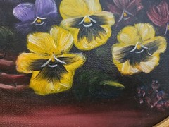 Vintage Pansies Oil Painting Oval Gold Frame Signed D.A. Turner
