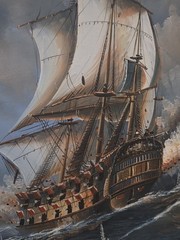 Original Maritime Oil Painting – Naval Battle Scene – Signed J. Harvey