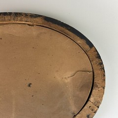 Antique Oval Wood Frame Reverse Painting Convex Farm New Jersey Bubble Glass VTG