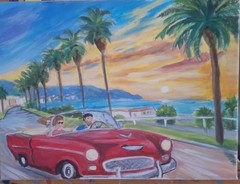 Bold Classic Red Car Original Acrylic Painting 9×12