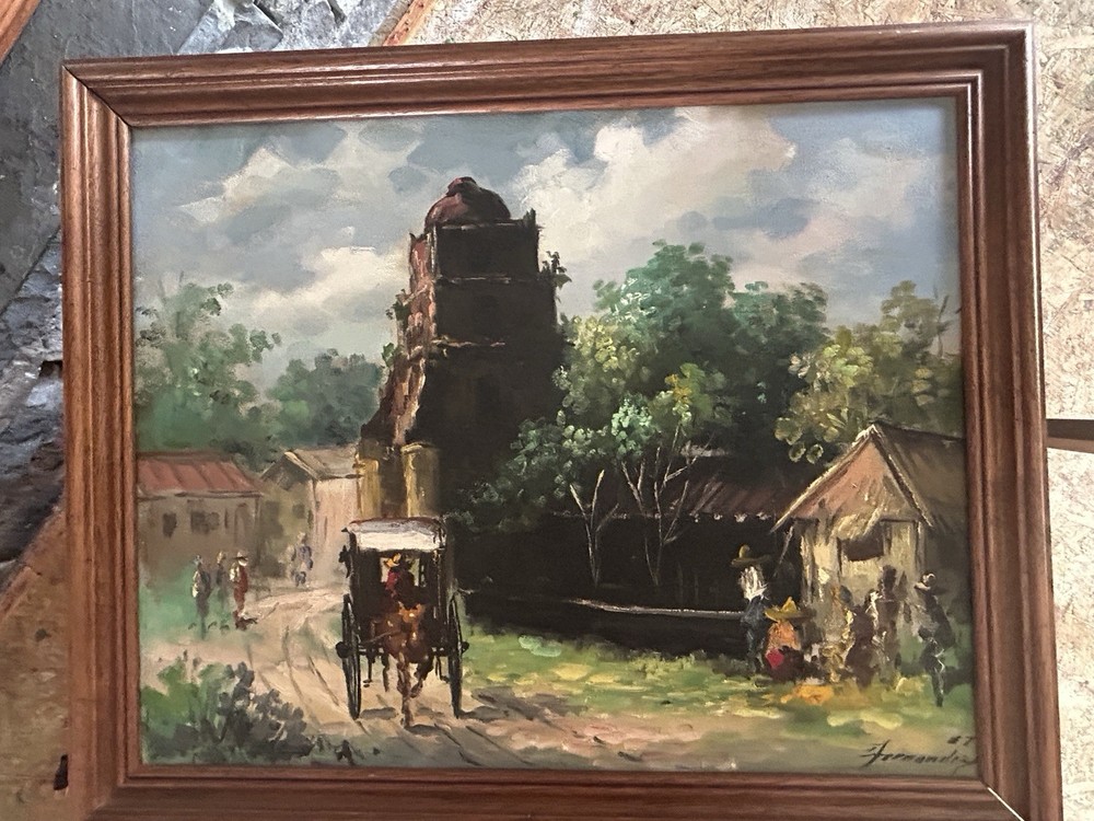 Framed Didi Fernandez Original Oil Painting Village Scene Signed 18×22 1967