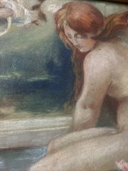Antique Painting Drawing Women Bathing Nature Female Model Woman Landscape