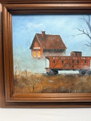 Vintage Rock Island Railroad Caboose Oil Painting – Signed Kathy – 18×15 Framed
