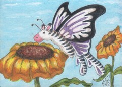 zebra Butterfly ACEO mini Loberg original Art fantasy Zoo animal Insect flower