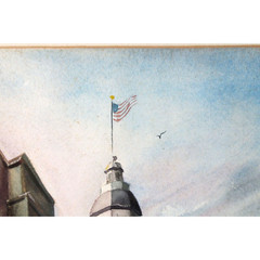 Vintage Annapolis State House Watercolor Signed Michelle Lemay Flesher