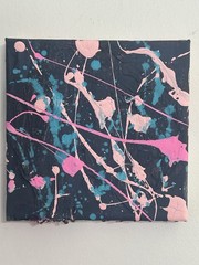Abstract Pink Blue Black Acrylic Painting on Canvas, Small, 4×4 Inches Handmade