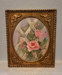 Small Original Pink Floral Still Life Acrylic Painting Gilded Frame 10” X 12” +-