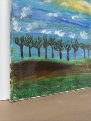 Original Painting Surreal Earth Sky Trees Dreamscape Clouds Signed Goug 22×28”