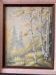 vintage oil landscape painting on canvas art fall aspens Colorado Rockies framed