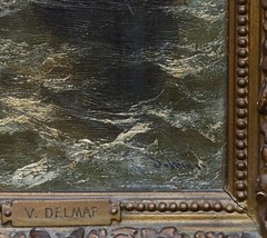 Oil on Wood V. Delmar Framed Maritime Sailing Boats Painting, Signed