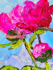 Peonies Flowers Oil Painting 15x20cm Blue Vase Painting on Painting Board