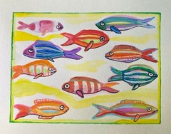 5.5”x7.5” The Fish Commute, Watercolor, Handmade, Signed By Artist, COA.