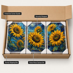 Sunflower Triptych Canvas Wall Art Blue Yellow Floral 3 Panel Print Farmhouse