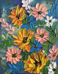 ORIGINALOil Painting Stretch 2 Canvas 8 x10 in Palette Knife sunflowers