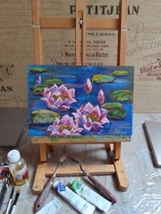 Original Art Water Lilies Texture Oil 3D Painting Impressionism Seascape Artwork
