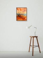 Original Acrylic Painting 11×14 Signed Canvas Art – Seaside Grass at Sunset