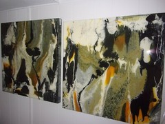 FL ARTIST CAROL STAUB „YELLOW FUSION“ FANTASTIC ABSTRACT ACRYLIC PAINTINGS 36″