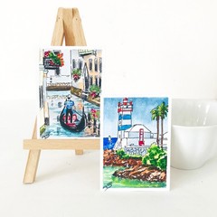 Venice ACEO Original Watercolor Painting – Gondola Art, Miniature Venice Canal