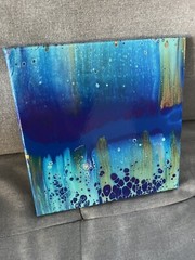 acrylic paint pour painting, Original on Canvas 10 x 10 Inches with Varnish