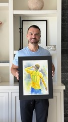 Neymar Jr Soccer original Watercolor Art. Framed , Vertical Wall Decor