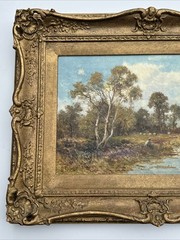 ANTIQUE PAINTING LANDSCAPE LAKE WITH FIGURE IMPRESSIONIST LISTED 1910’S SIGNED
