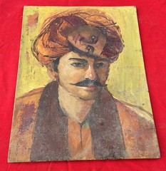 Vintage Beautiful Painting Of Tribal Man Thinking Of Woman On Canvas Board PR93