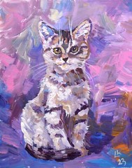 Tabby Cat Original Painting 12×10 Kitten Portrait Collectible Art